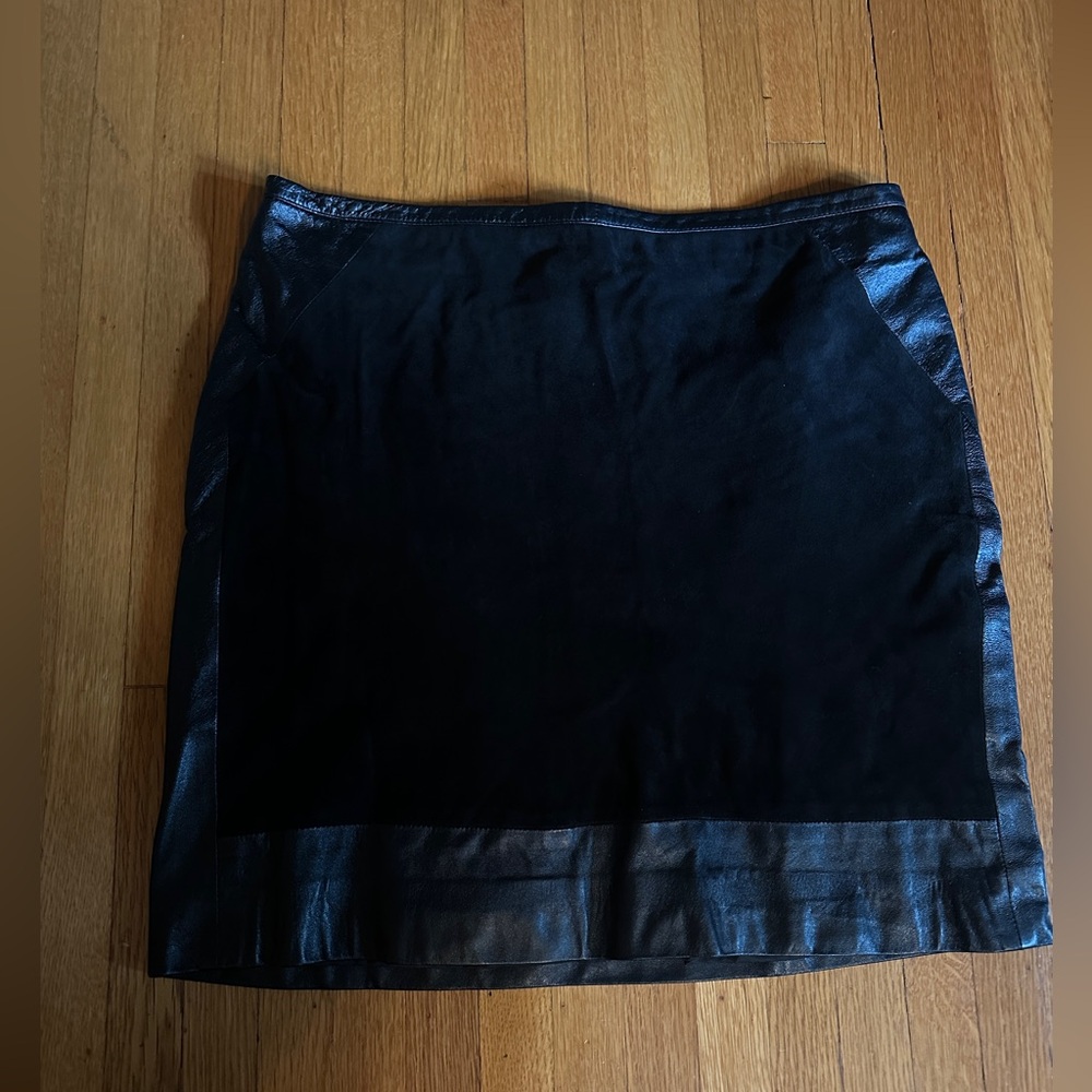 M&S Autograph Mixed Suede and Leather Black Mini Skirt, Size 8